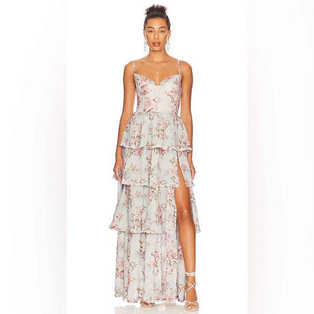 V. Chapman Caterina Corset Ruffle Dress in Tapestry Rose